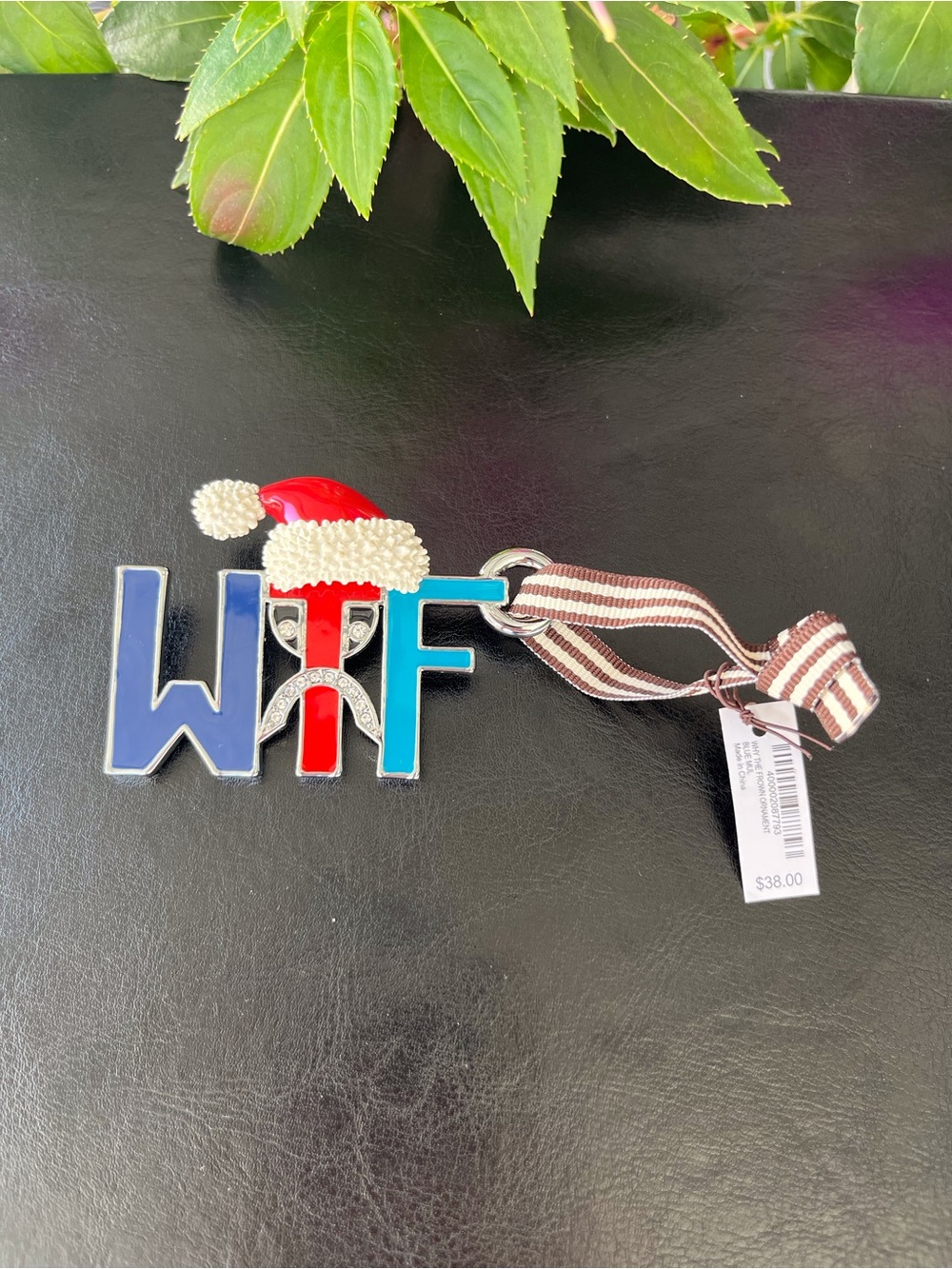 henri bendel WTF Enamel Ornament in Blue, Red, White and Brown Stripe NWT - Picture 2 of 3